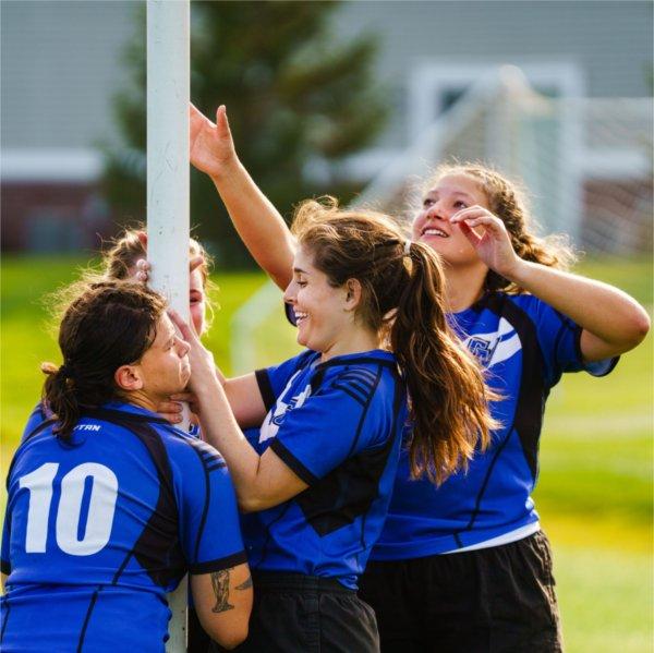 GVSU Women's Club Rugby team during a game.