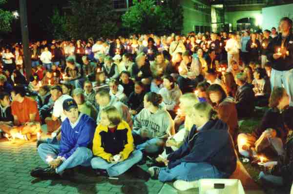Students hold vigil on September 11, 2001.