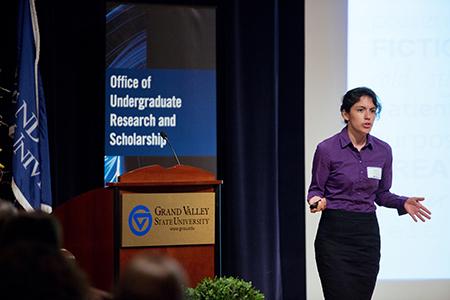 Kayla Williams, a writing major, gives an oral presentation.