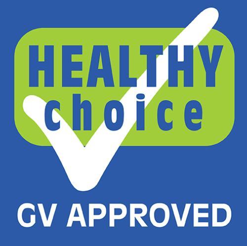 The Healthy Choice checkmark appears next to menu items in campus restaurants or near prices of items in quick service locations that are fresh or low in calories, sodium and saturated fat. 