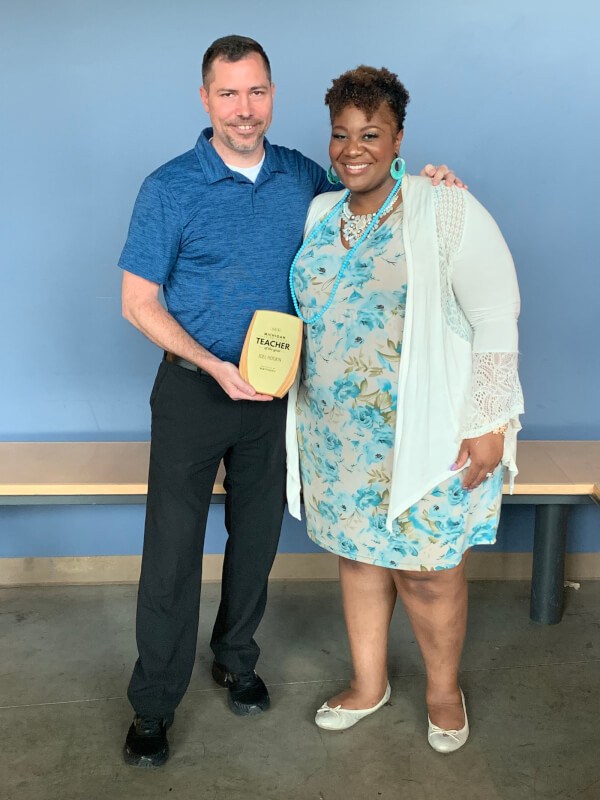 University Prep Science and Math Middle School teacher Joel Hockin with principal Latasha Goodall.