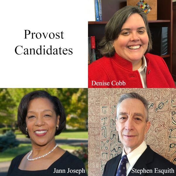 headshots of two women and one man