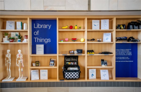 The Library of Things, featuring a variety of items for GVSU students to check out.