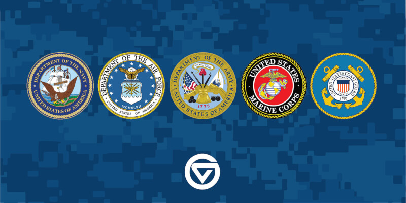 A graphics of logos of the branches of military.