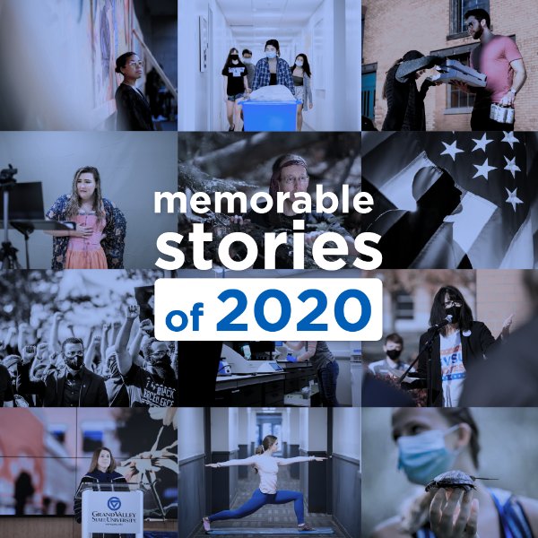 A collage of photos with text saying 'memorable stories of 2020'