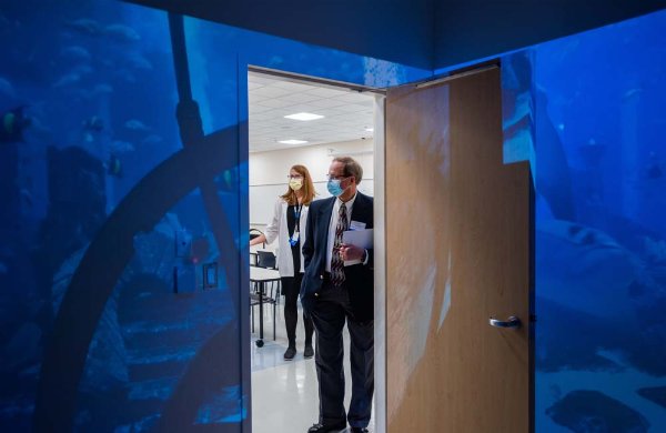 People walk into a simulation lab in DCIH