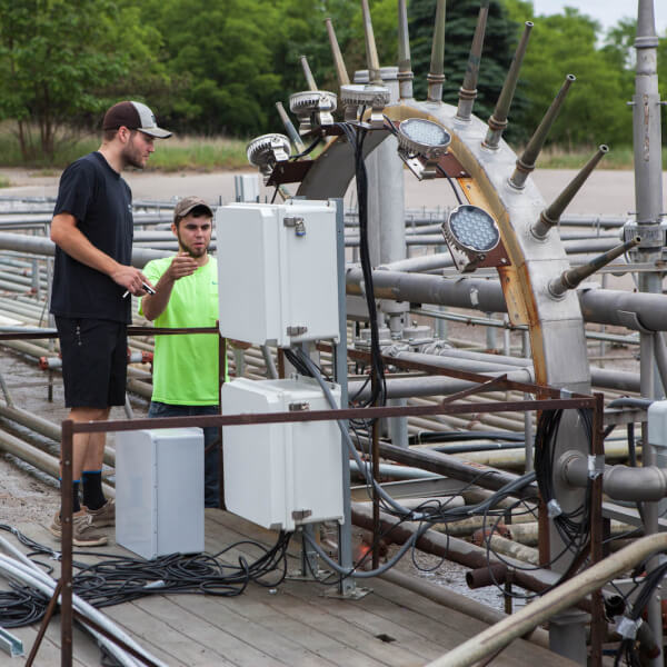 Students work on the fountain. 