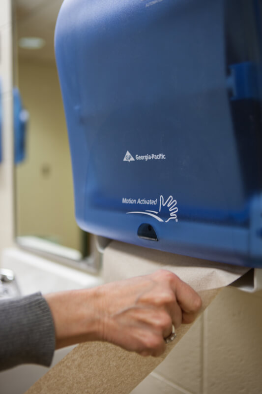  Automatic, touchless hand towel and soap dispensers are being installed on the Allendale Campus.