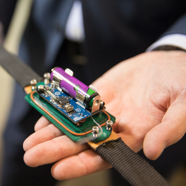 A photo of a tracking device built for researchers who study wildlife.