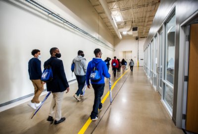 Fort Valley State University students tour the GVSU Innovation Design Center on Monday, May 10.