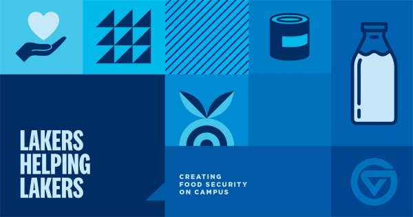 Giving Tuesday image in tones of blue, Lakers Helping Lakers, Creating Food Security on Campus