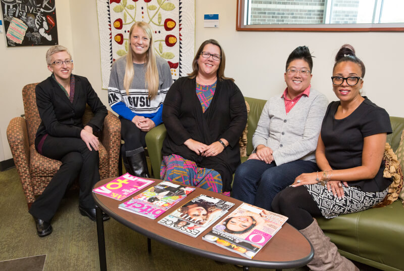Photo by Amanda Pitts    From left to right are Marla Wick, Ashley Schulte, Kellie Pnacek-Carter, Jen Hsu and Sharalle Arnold. Not pictured are Jessica Jennrich and Salvador Lopez.