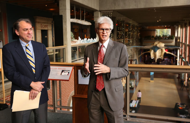 Peter D'Arienzo, CEO of John Ball Zoo, left, and Dale Robertson, president and CEO of the Grand Rapids Public Museum