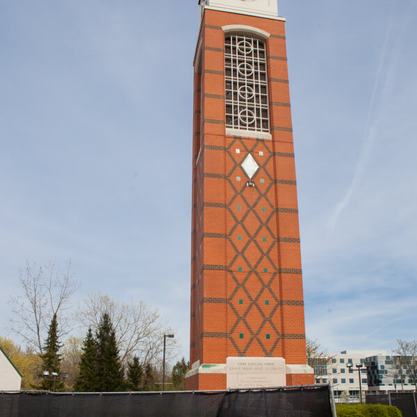 Repairs are being made to the Cook Carillon Tower on the Allendale Campus. 