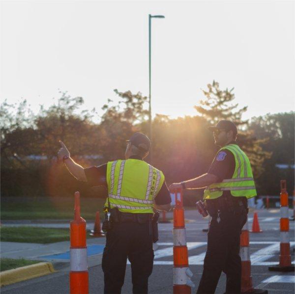 GVPD officers stand at the intersection.
