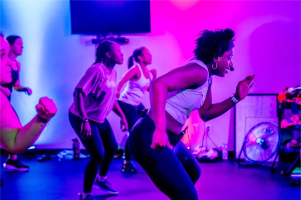 Valarie James, owner of VSJ Fitness, leads a class.