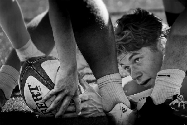  A men's rugby scrum. 