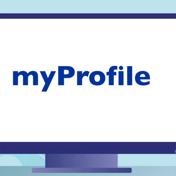 image of desktop computer with myProfile on screen