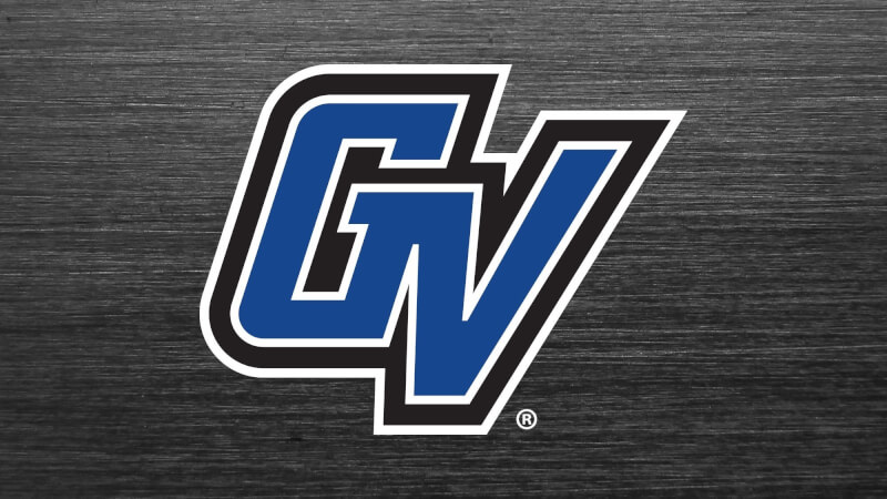 The Grand Valley athletics logo on a grey background