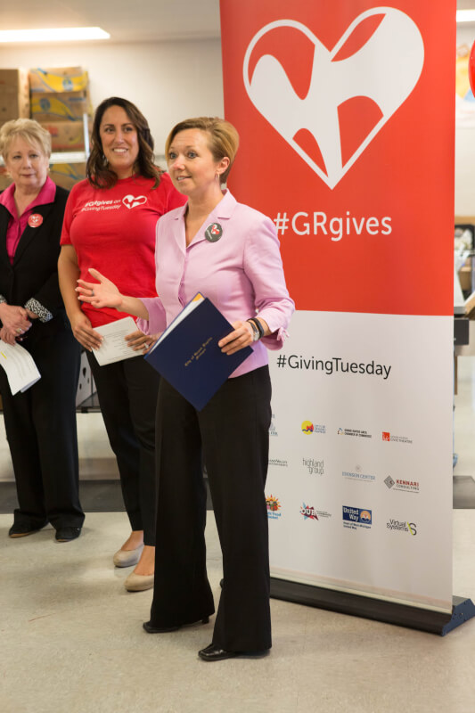 Mayor Rosalynn Bliss announces the GRgives initiative.