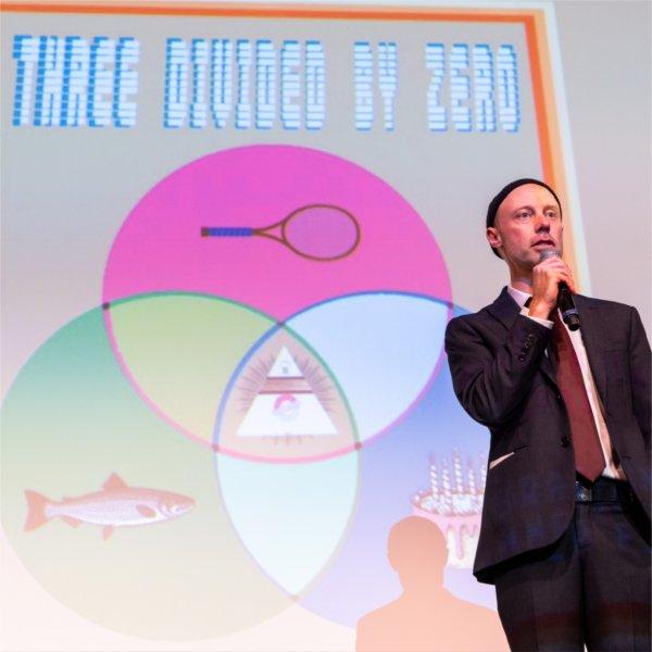 Joel Potrykus, associate professor of film and video production, speaks during a panel discussion at the Summer Film Project�s 30th anniversary celebration at Wealthy Theatre on April 30, 2026. He has led Summer Film Project productions for the past five years.