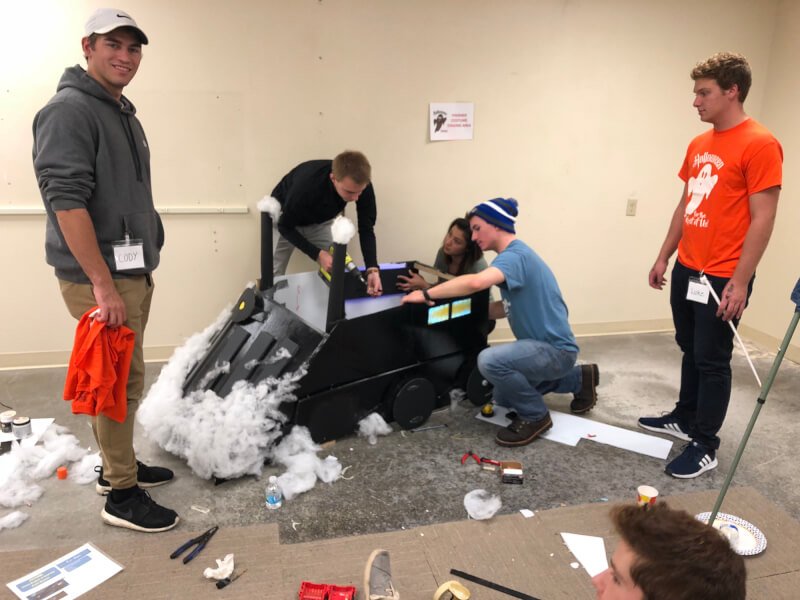 a photo of students building.