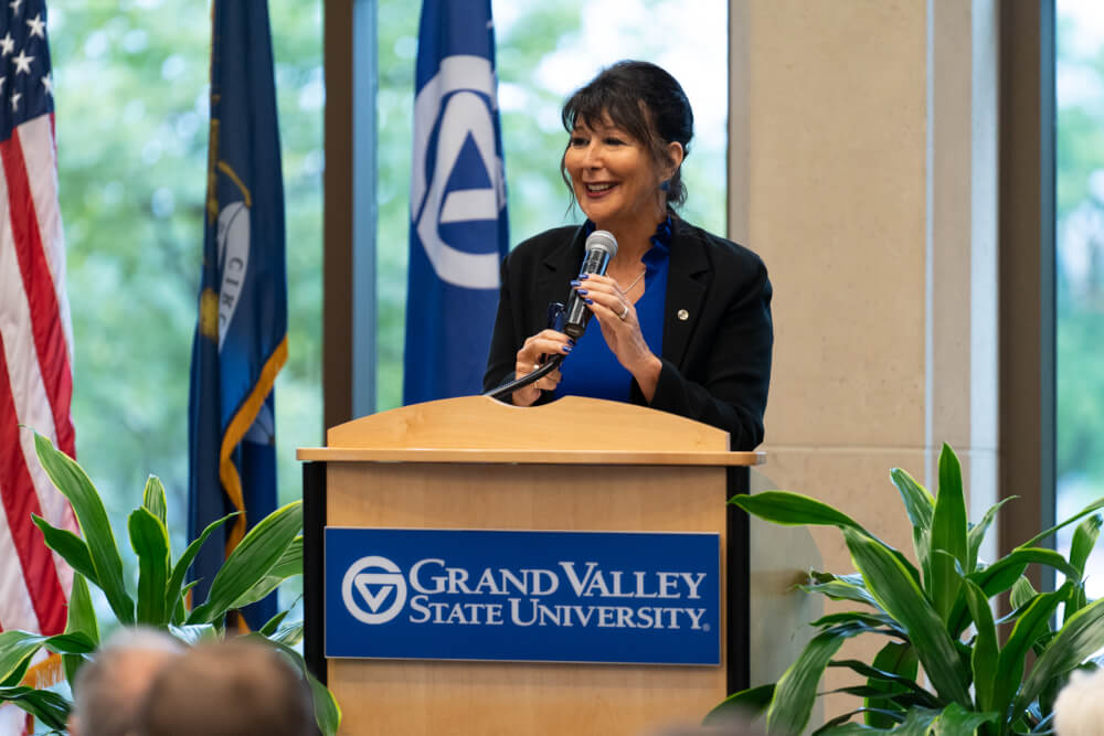 President Philomena V. Mantella at the Peter F. Secchia Breakfast Lecture.