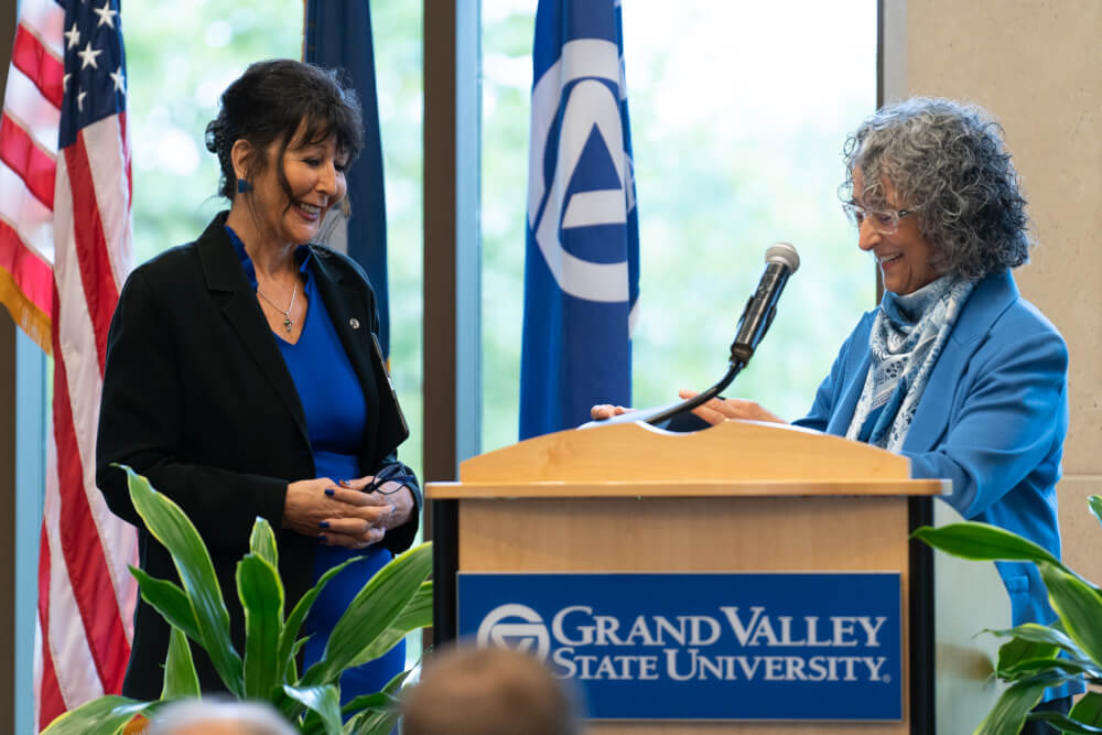 President Philomena V. Mantella with Diana Lawson, dean of the Seidman College of Business.