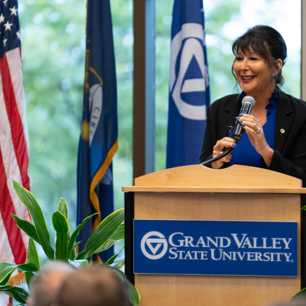 President Philomena V. Mantella at the Peter F. Secchia Breakfast Lecture.