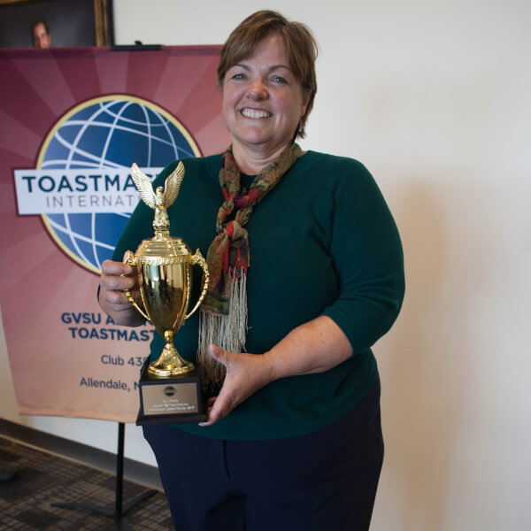 woman with trophy