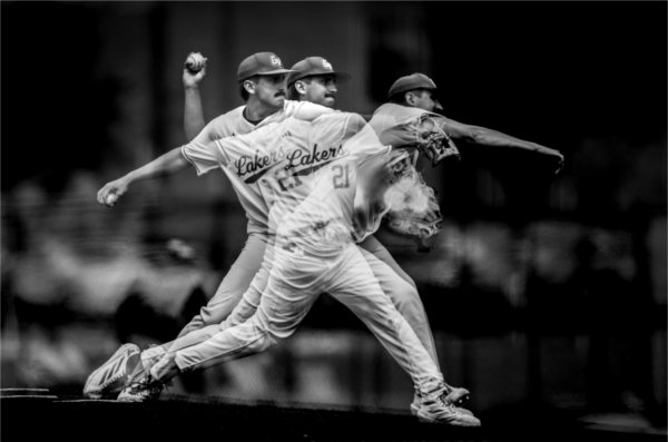  JJ Manion pitches during a multiple exposure sequence.