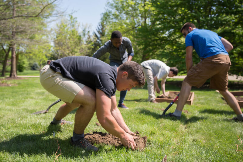 Students setting up the garden.