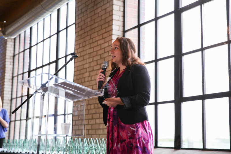 Jaclyn Ermoyan accepting the 2017 PR Student of the Year Award during the annual PRoof Awards on May 4.
