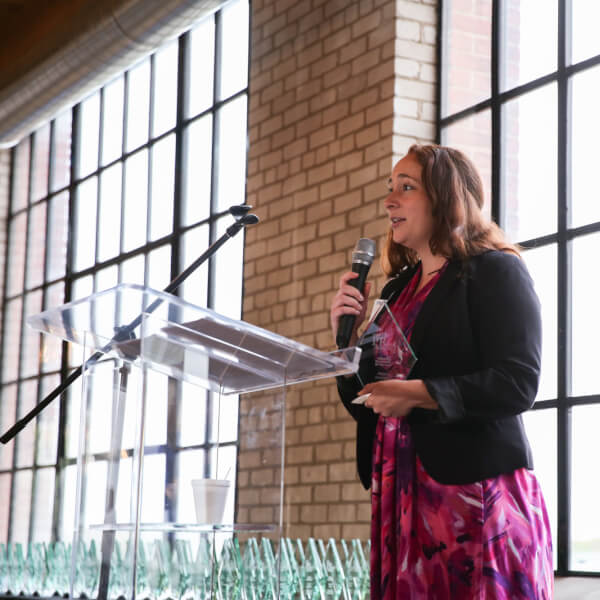 Jaclyn Ermoyan accepting the 2017 PR Student of the Year Award during the annual PRoof Awards on May 4.
