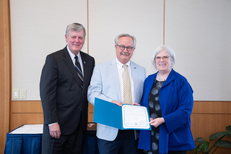 President Haas, left, D. Scott Richardson, center, Mary Kramer, right