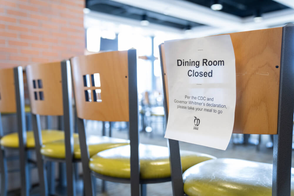 The Blue Connection on the Allendale Campus is open for grab-and-go meals, but the dining area is closed.