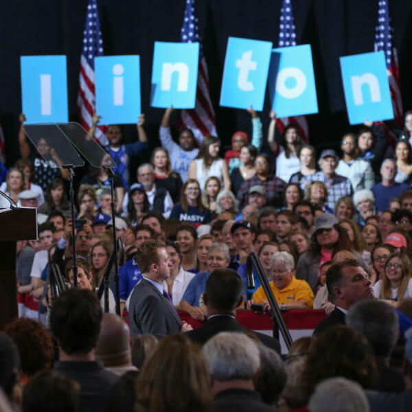 Hillary Clinton at Grand Valley's Fieldhouse arena.
