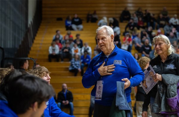 Jim Scott, former Laker wrestling coach, is pictured. Scott coached the Lakers for 22 years and was inducted into the Laker Hall of Fame in 1996.