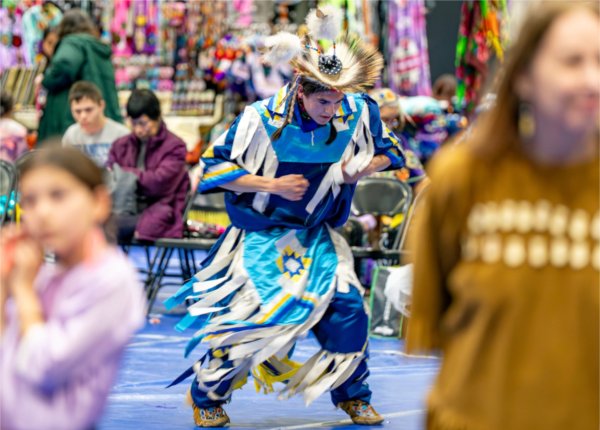 William Snow performs during the All Walks of Life Traditional Powwow at the Fieldhouse on April 4.