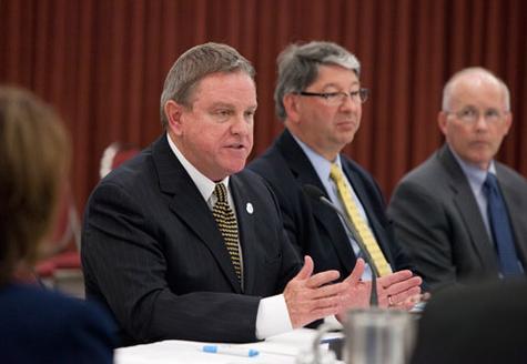 Tim Wood, special assistant to president for charter schools, addresses the Board of Trustees.