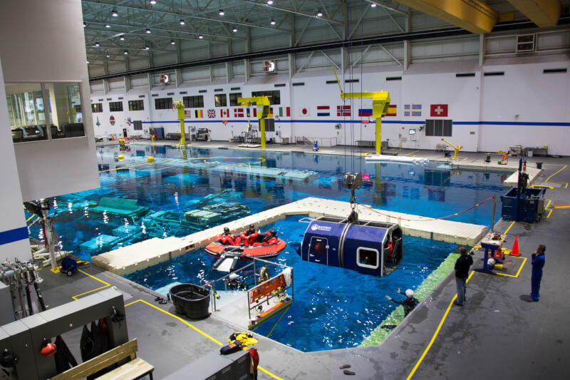 At the neutral buoyancy lab; a photo of the pool.
