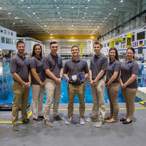 The Grand Valley North Stars: from left, Dylan DiGiovanni, Taylor Rieckhoff, Jake Stephens, Dan Scheske, Nate Kyburz, Brianna Forsthoefel and Amy Lenz.