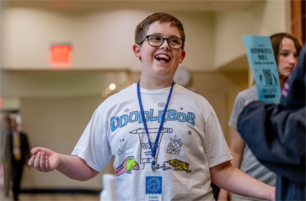 Aberdeen Academy fifth-grader Jakob Walsh talks about the Stonefly Project during the Groundswell Stewardship Initiative Student Project Showcase. 
