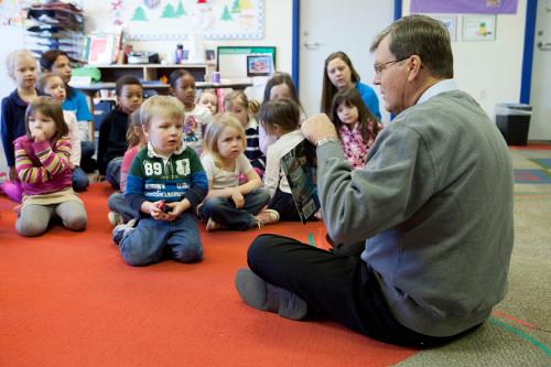 President Thomas J. Haas visits the Children's Enrichment Center, ranked a four-star center through the Michigan Department of Education.