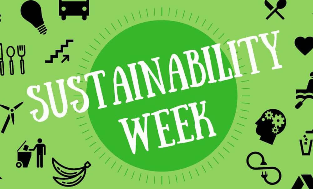 A green background with the text "Sustainability Week" 