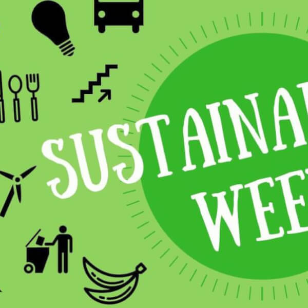 A green background with the text "Sustainability Week" 