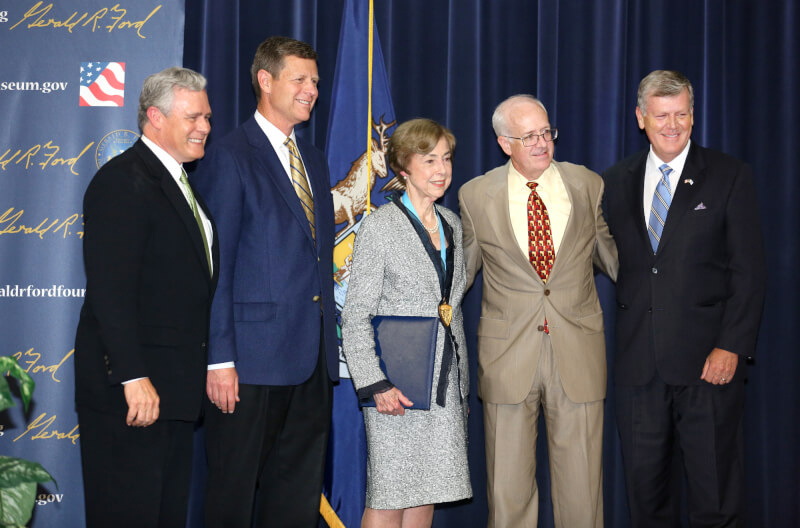 From left: Gleaves Whitney, David Hooker, Carla Hills, John Kennedy, Thomas Haas