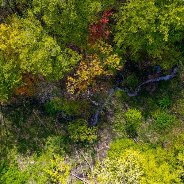 A drone photo of Grand Valley's ravines.