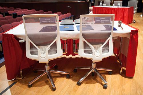 Chairs designed and produced in West Michigan debuted in Loosemore Auditorium.