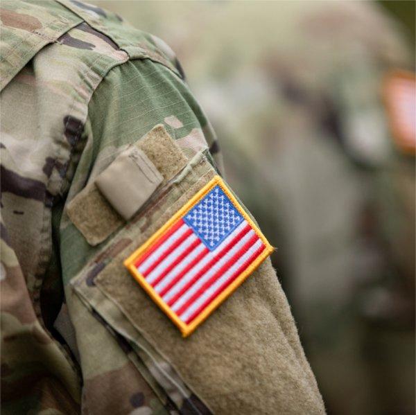 Closeup photo of American flag on a ROTC cadet's uniform